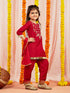 Girl's' Red Kurta Pyjama And Dupatta Set.